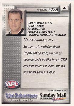 2003 Select The Advertiser-Sunday Mail AFL #46 Anthony Rocca Back